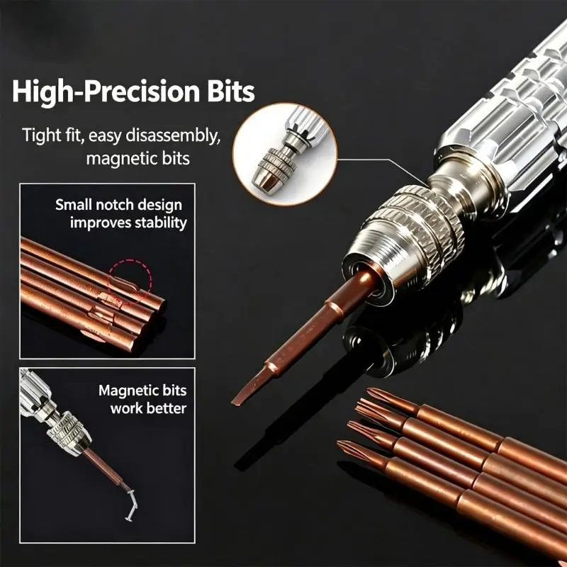 652F Screwdriver Tool Set 21 Piece with 20 Driver Heads, Narrow Grip Handle for Watch Service, Phone Service and Eyeglass