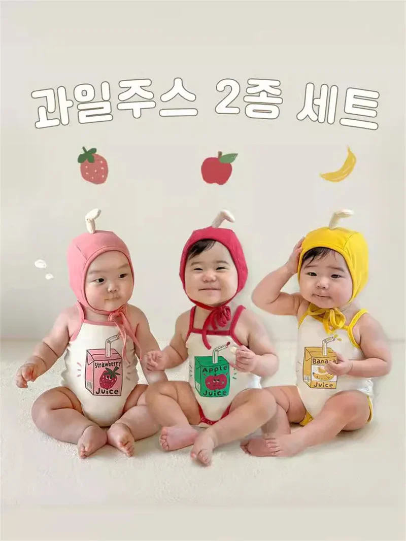 Funny Fruit Korean Newborn Baby Clothes Girl Boys Bodysuit Onesie Funny Romper Clothing Sling Toddler Girls Suit Baby Jumpsuit