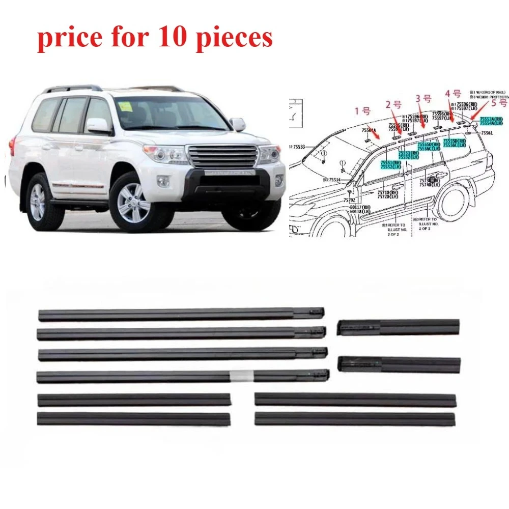 10 piezas de goma superior para fregadero de techo para Lexus LX570 75554-60040 sello de lluvia impermeable para Land Cruiser LC200 sello de capa de techo