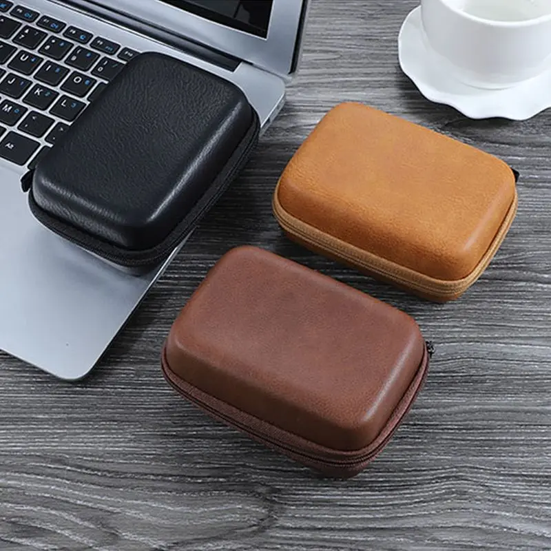 Portable USB Data Cable Organizer Leather Earphone Storage Bag Headphone for Case Cover Protector Mini Zipper Hard Pouch F19E