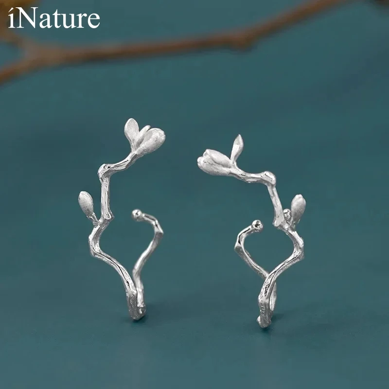 

INATURE 925 Sterling Silver Magnolia Flower Clip Earings For Women Ear Cuff No Piercings Fake Cartilage Earring Fashion Jewelry