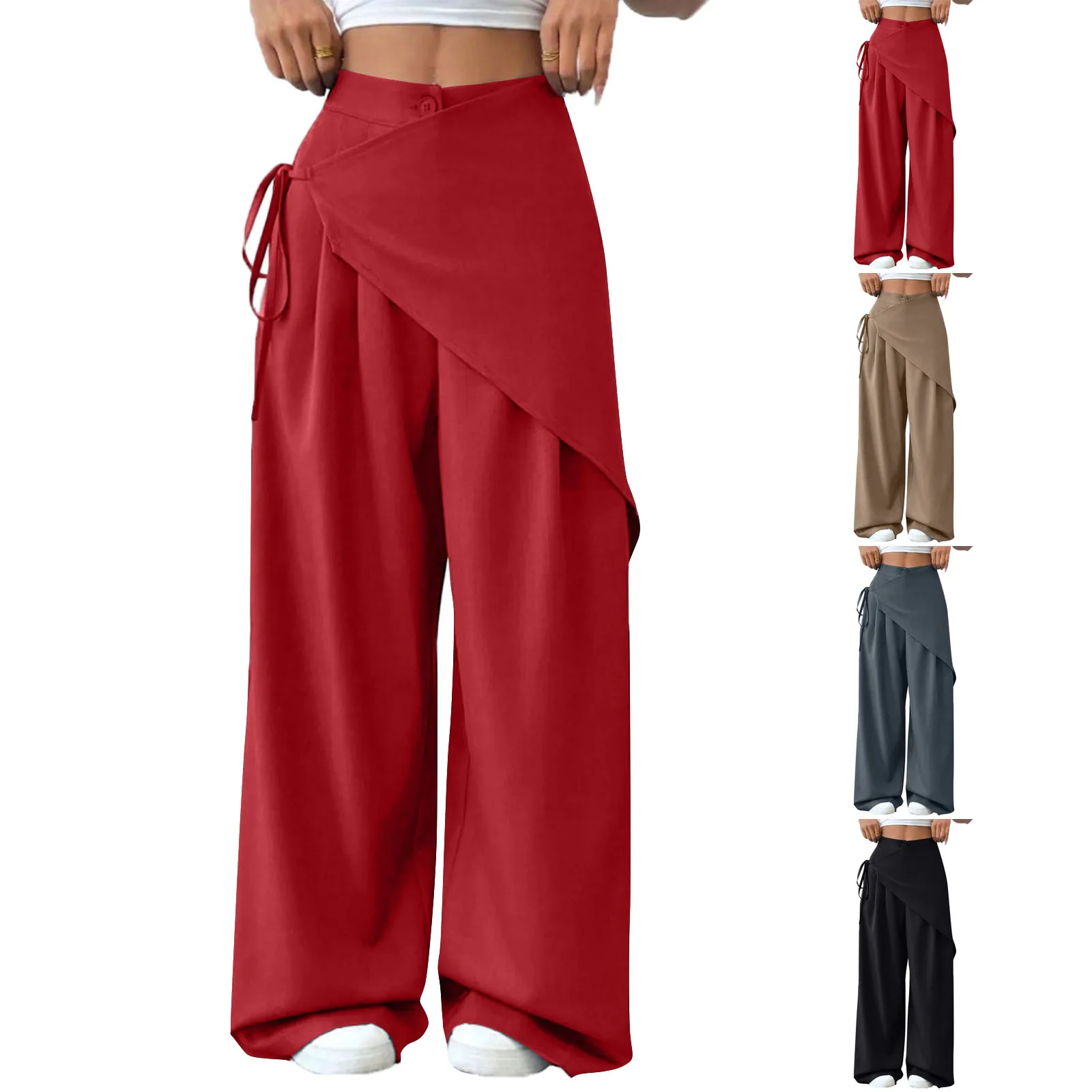 Calças de moda irregular feminina cor sólida cintura elástica solta calças de perna larga, estilo japonês coreano calças de perna reta