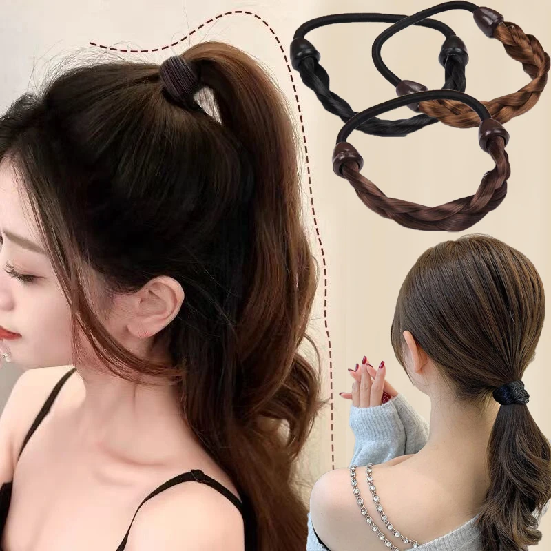 

Fixed Hairstyle Hair Rope Tie Elastic Hairband Rubber Women Wig Braided Hair Ring Lady Extension Ponytail Holder Scrunchie