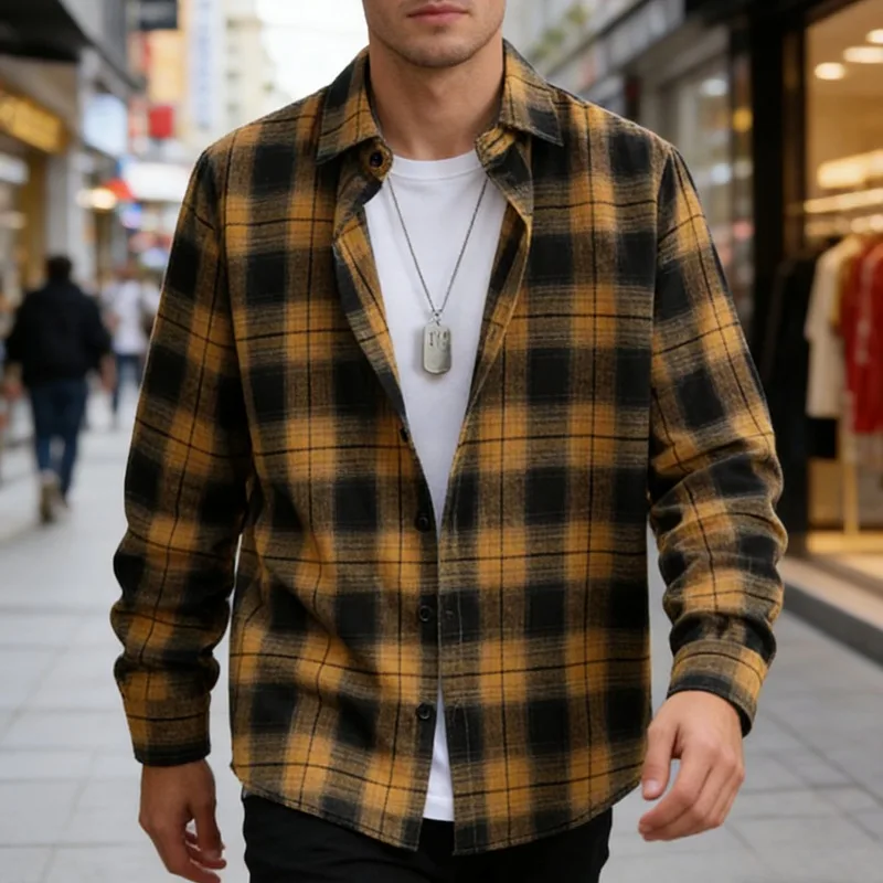 

Mens Plaid Flannel Shirt Long Sleeve Casual Button Down Checkered Tops for Spring Autumn