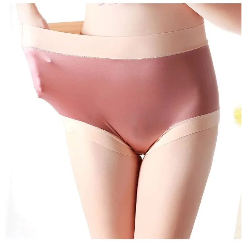 Dual Tone Seduction Panties Briefs Underpants High Waist Satin Briefs Size for 55-120kg Contrast Edge Glam sexy comfort women
