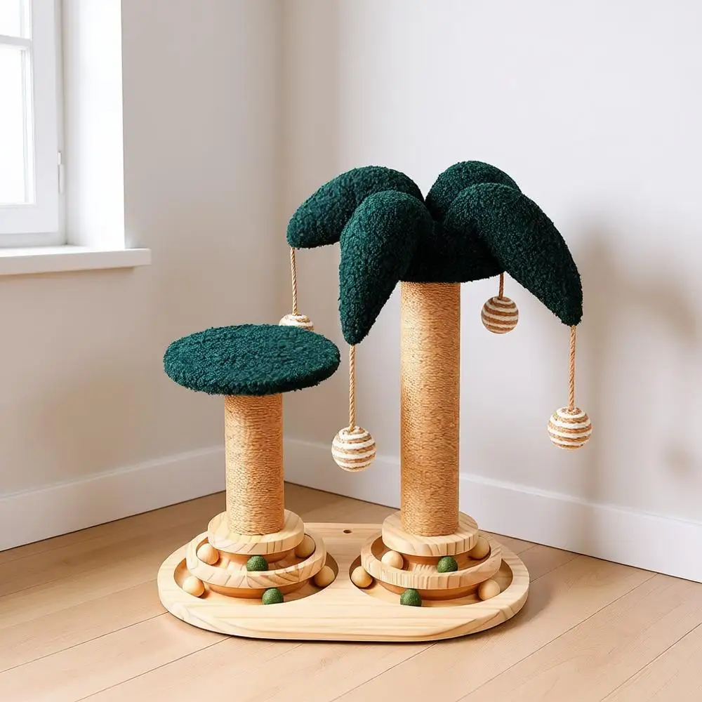 

Интерактивная лазалка-когтеточка 4-в-1 для кошек, высота 23 дюйма, с сизалевым когтеточком, игрушками-шариками-перескакивателями и подвесными плюшевыми шариками