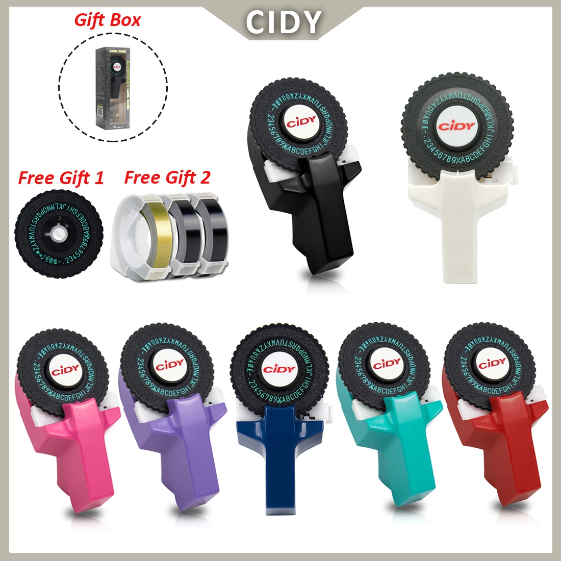 3D 12965 1880 리필 수동 타자기, CIDY C101 엠보싱 라벨 메이커, 9mm 디모, 모텍스, 시디, 2 휠 포함, 1 개