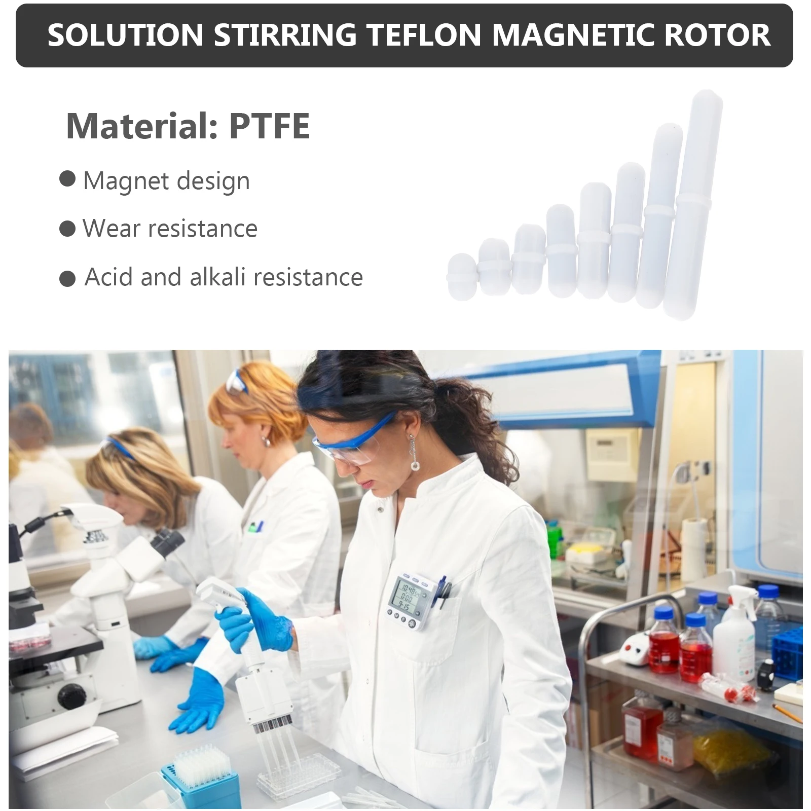 8pcs Magnetic Stirring Stirrer Rotor Cylinder Accessories Acid Alkali Resistance Solvents Teaching