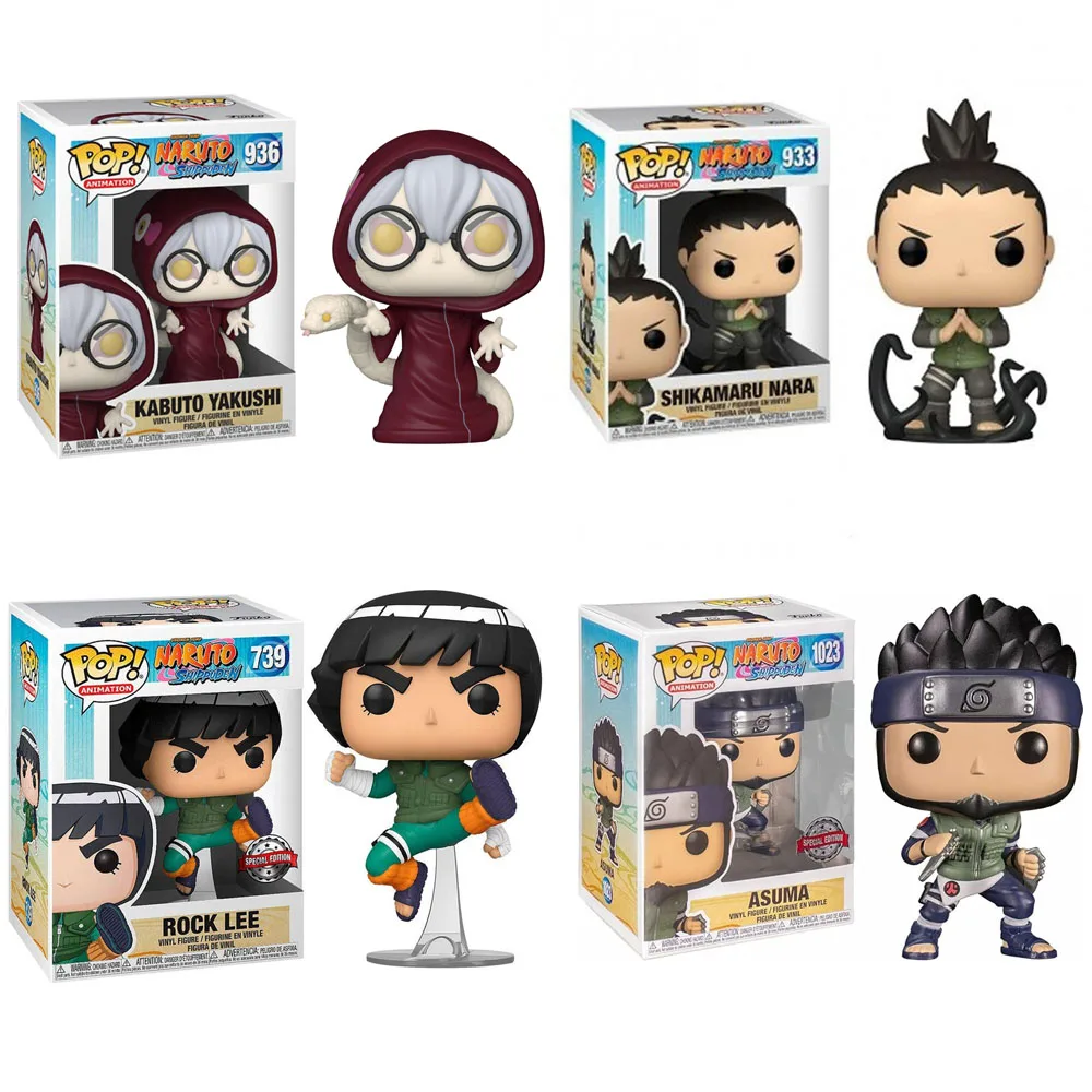 Funko Pop Animation Narutos Asuma #1023 Rock Lee #739 Kabuto Yakushi #936 Shikamaru Nara #933 Vinyl Action Figures Dolls Toys