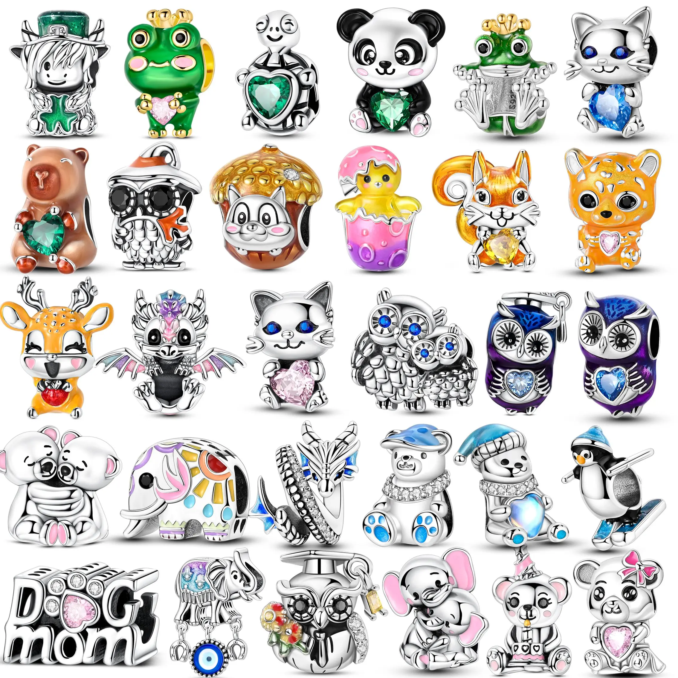 Nouveau en breloques 925 en argent Sterling mignon chat chien ours animaux perles pendentif bijoux convient 925 Original Bracelet bricolage cadeau pour les femmes