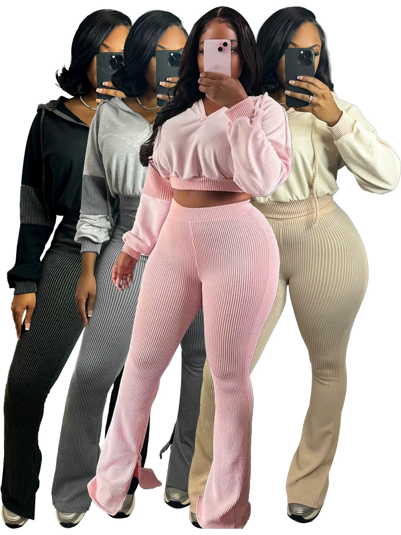 

2026 New Stripes Printing Women Hooded Tracksuit Long Sleeves Sweatshirt High Waist Trousers Casual Pants Two Pieces Set