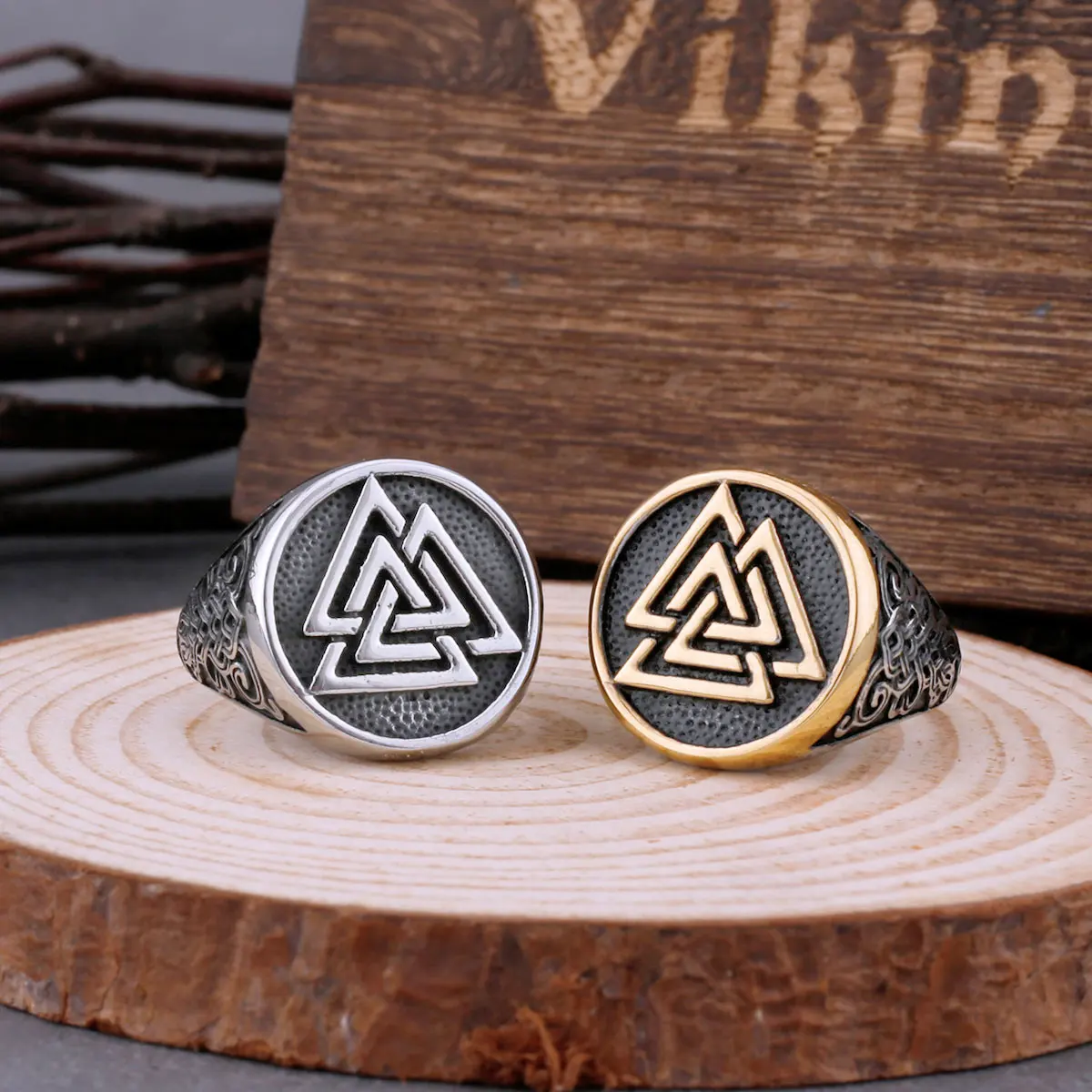 Men's Stainless Steel Vikings Valknut Ring Odin Symbol Amulet Fashion Ring Hip Punk Biker Nordic Vintage Jewelry As Men's Gift