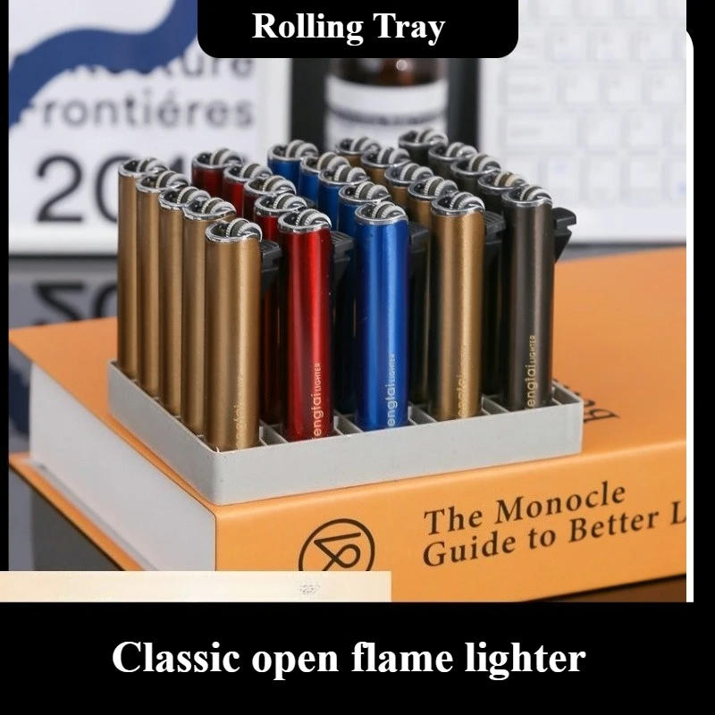 

50pcs Full Metal Grinding Wheel Gas-Fired Open Flame Lighters Wholesale Rolling Tray Lighters Smoking Gadgets for Men