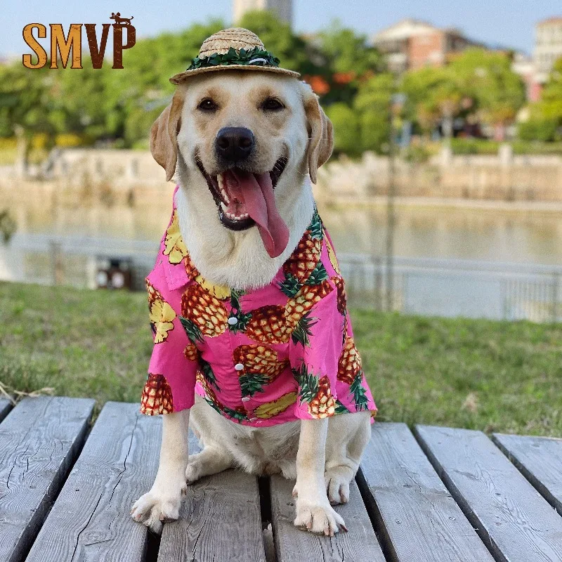

Spring and Summer Pink Yellow Pineapple Pattern Shirt Tropical Vacation Style Sunny Handsome Small Medium and Large Dog Clothes