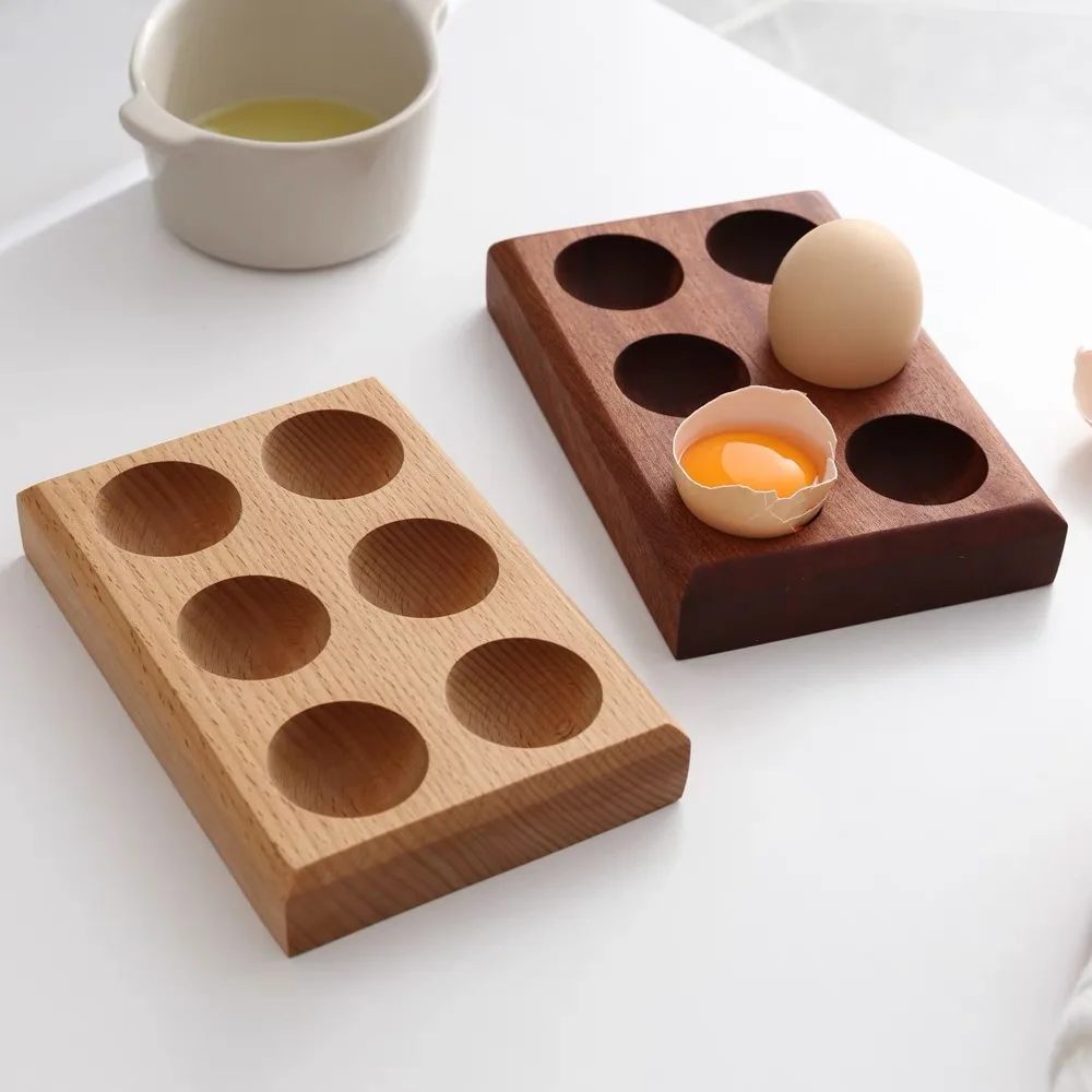 Leeseph Wooden Egg Holder, Acacia Wood Egg Tray 6 Holes Egg Plate for Kitchen Tabletop Display or Refrigerator Storage Rack