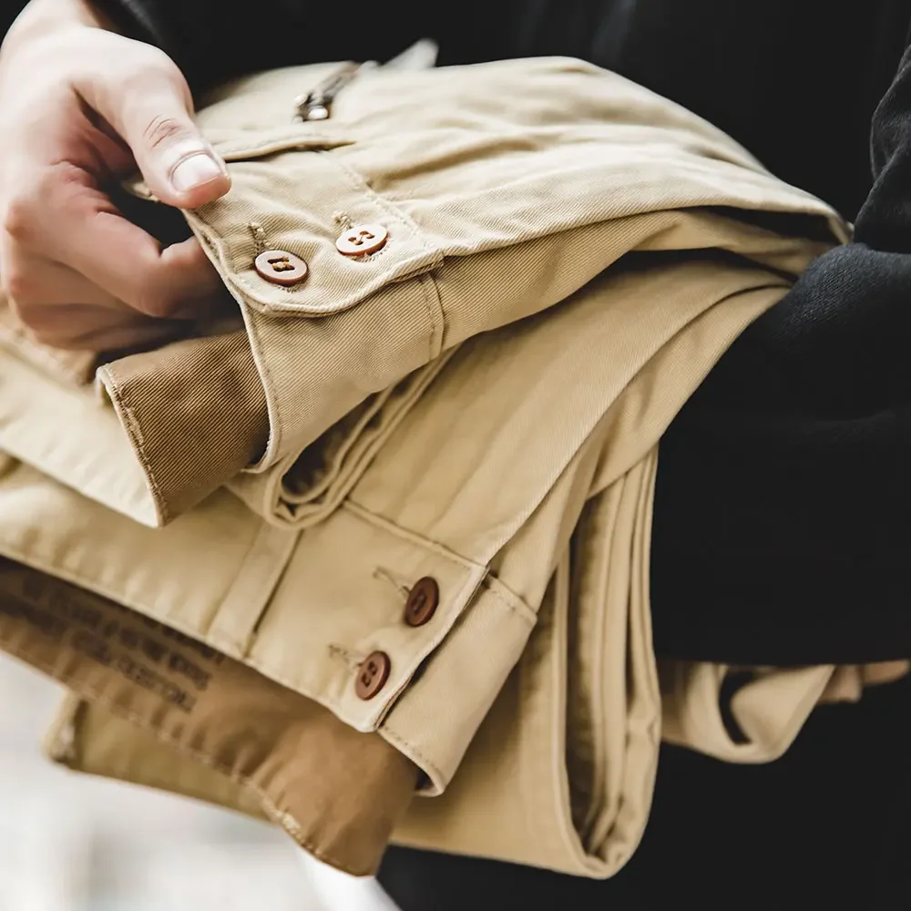 Maden Pantaloni cargo vintage kaki da uomo a vita media a gamba dritta Pantaloni casual Pantaloni multitasche per la primavera e l'autunno