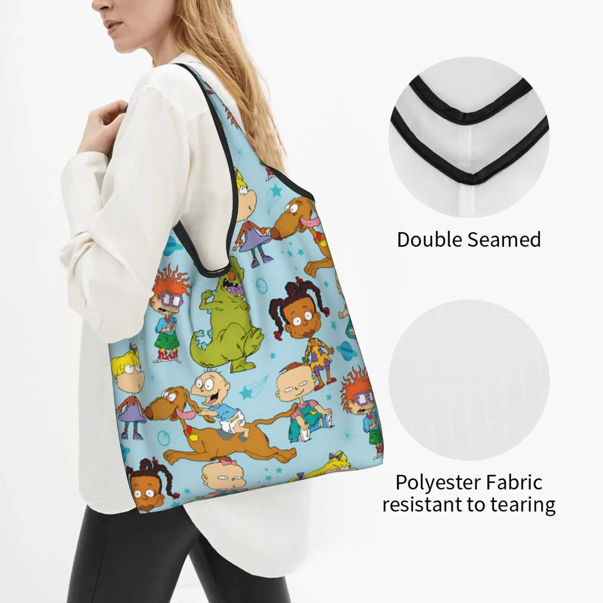 Reusable R-Rugrated Anime  Shopping Bag Women Tote Bag Portable Comic Groceries Shopper Bags