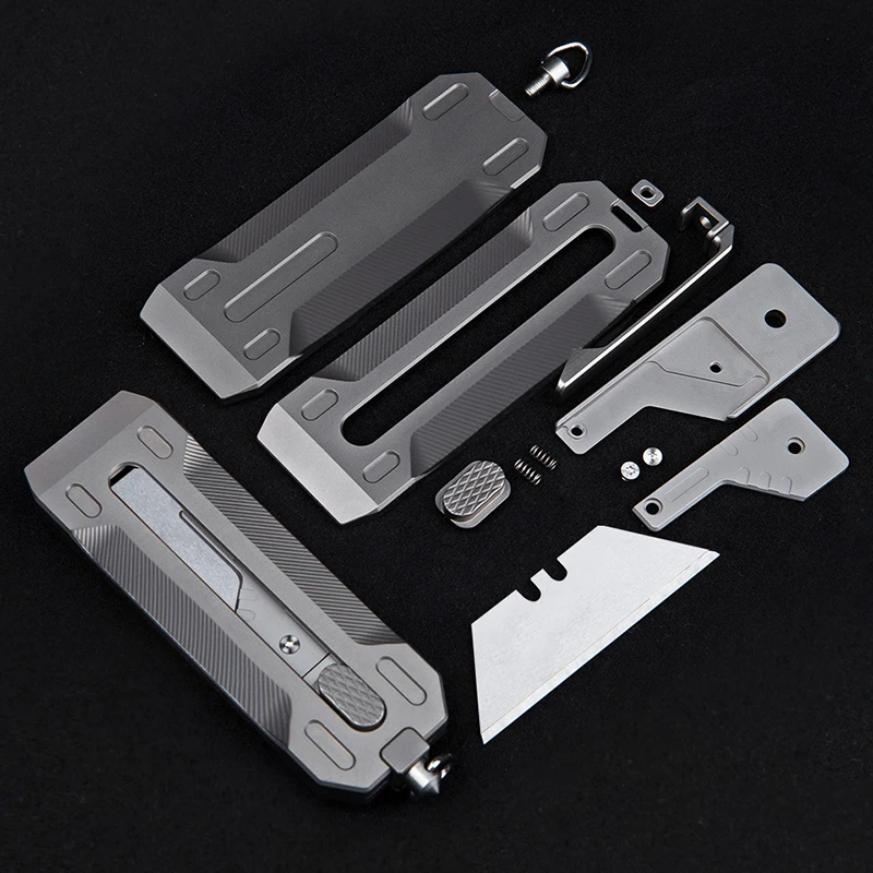 Titanium Alloy Utility Knife SK5 Blade EDC Outdoor Survival Tool Sharp Cutter Push-pull Knife Replaceable Blade Express Box Knif