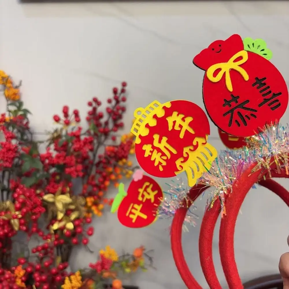 

Красная повязка на голову 2025 года, новогодняя повязка на голову с блестками, повязка на голову с рисунком змеи, китайский стиль, фетровый обруч для волос, праздничный новогодний головной убор