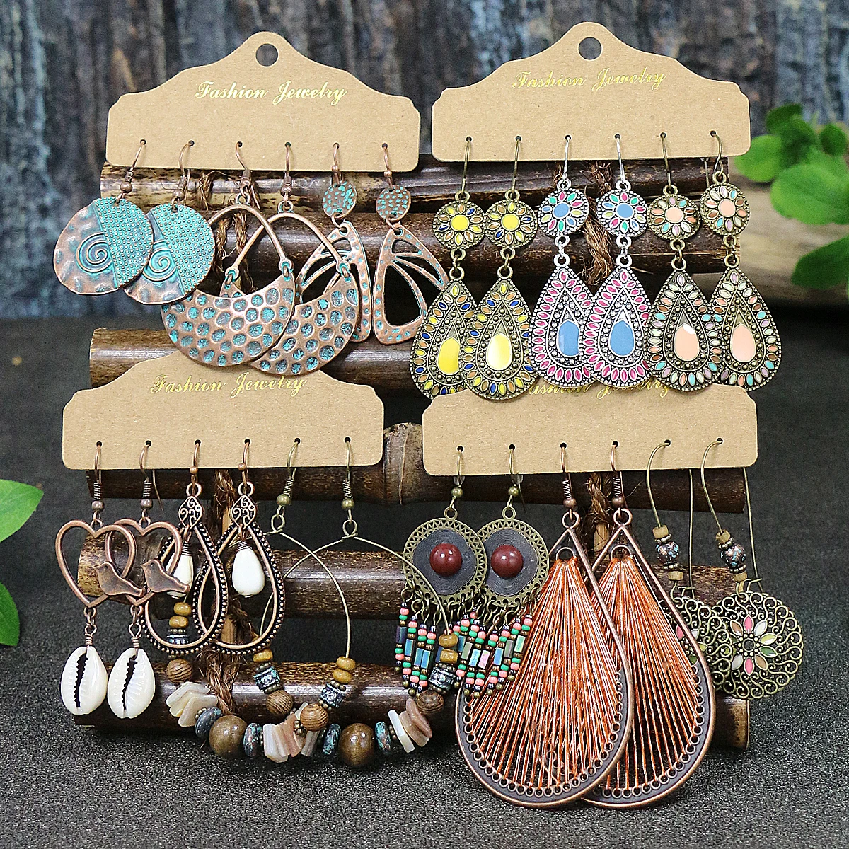 Boho Style Earrings Set Colorful Earrings Big Water-drop Shaped Small Sea Shell Decorated Fashion Exaggerate Women Accessories