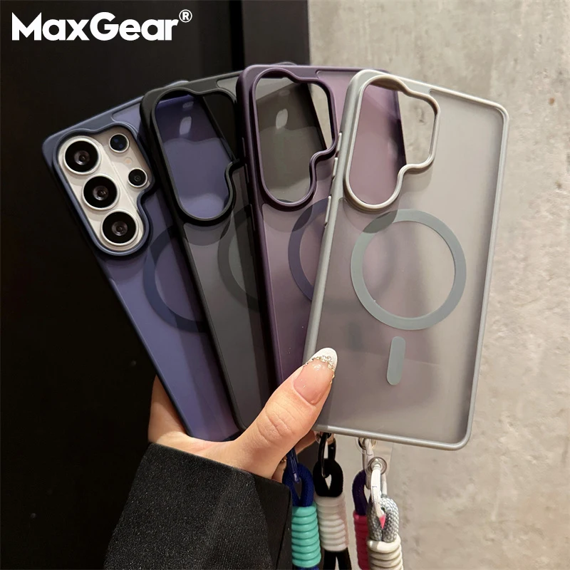Short Lanyard Matte Magnetic Cases For Samsung Galaxy S26 S25 Edge S24 S23 S22 Plus Ultra S21 A16 A07 A17 A55 A35 A36 A56 Cover