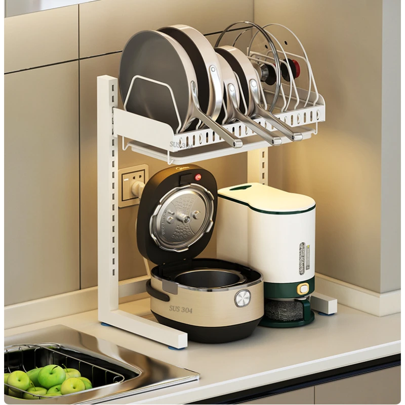 Multifunctional Lid Holder Carbon Steel Pot Rack Adjustable Electric Rice Cooker Shelf with Suction Cup Foot Mat