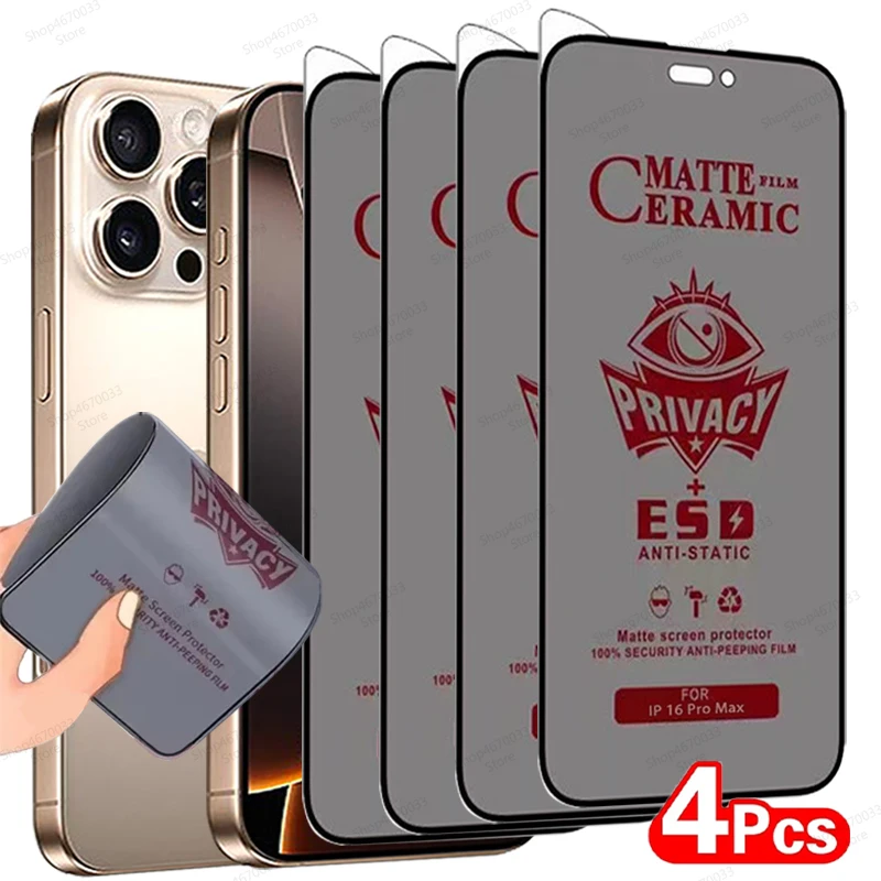 4PCS Matte Privacy Screen Protector For iPhone 16 15 14 11 13 12 Pro Max Plus Mini Anti-Spy Ceramic Film For iPhone XS Max XR X