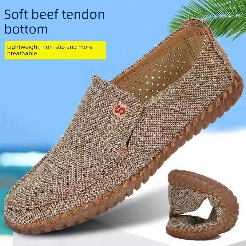 

Beijing Men's Summer Breathable Mesh Slip-On Anti-Slip Soft Bottom Cow Tendon Casual Shoes Comfortable Lightweight Slippers