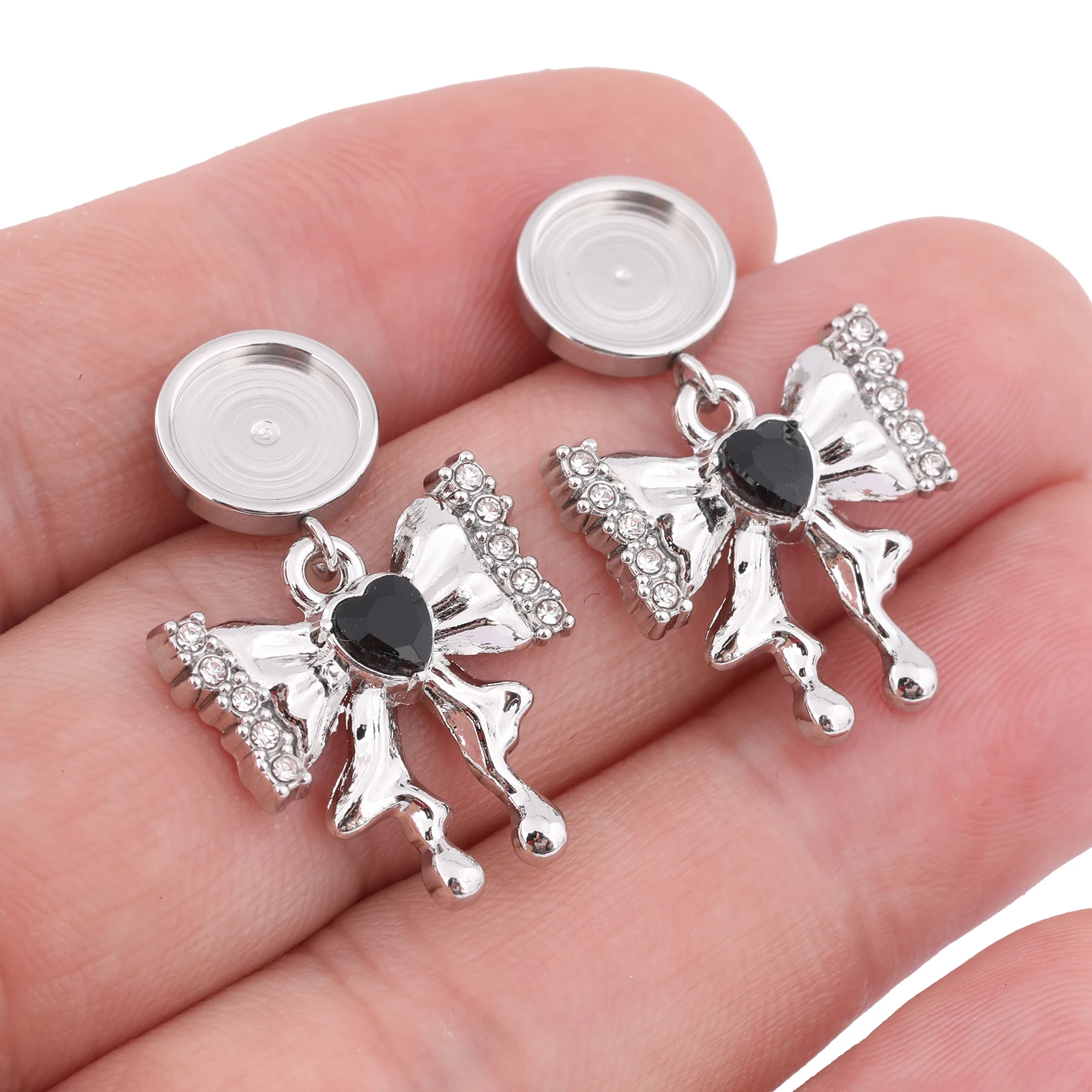 

6pcs Butterfly Charm Earring Base Dangle Fit 8mm Cabochon Bezel Setting Blanks Studs Stainless Steel Diy Earring Making Finidngs