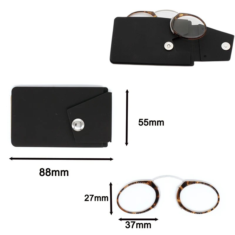 Mini-Lesebrille 1,0 bis 3,5, tragbare Lesebrille, Nasensteg- und Brillenetui aus Edelstahl, befestigt an Mobiltelefon – Detail 3