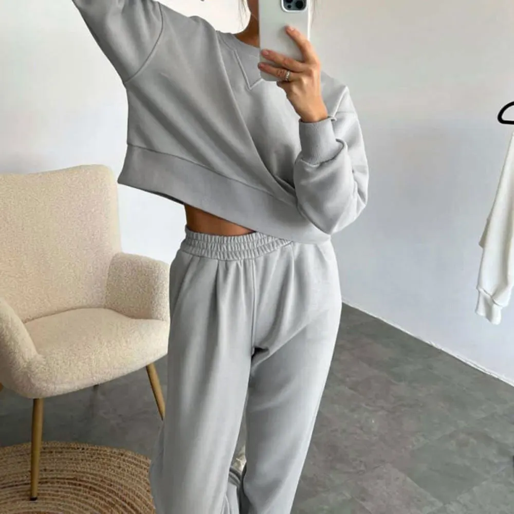 Traje informal de manga larga para mujer, conjunto de dos piezas de estilo europeo y americano, colección de primavera y otoño de Color sólido