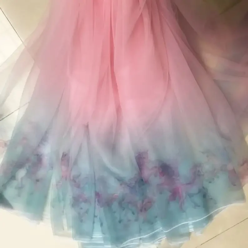 2 Colors Pink Blue Gradient unicorn Printed lace fabric Rainbow soft Tulle Lace Fabric for Wedding Fabric Baby  Lace 59