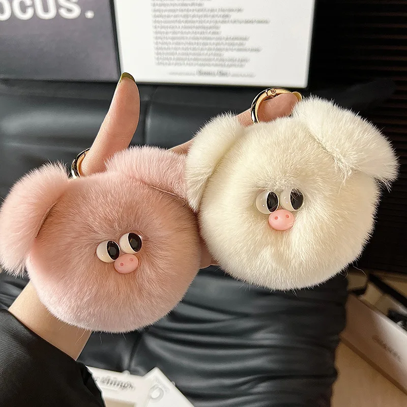 Instagram Influencer Cute Little  Fur Bag Pendant Cartoon Plush Pig Doll Keychain Car Hang