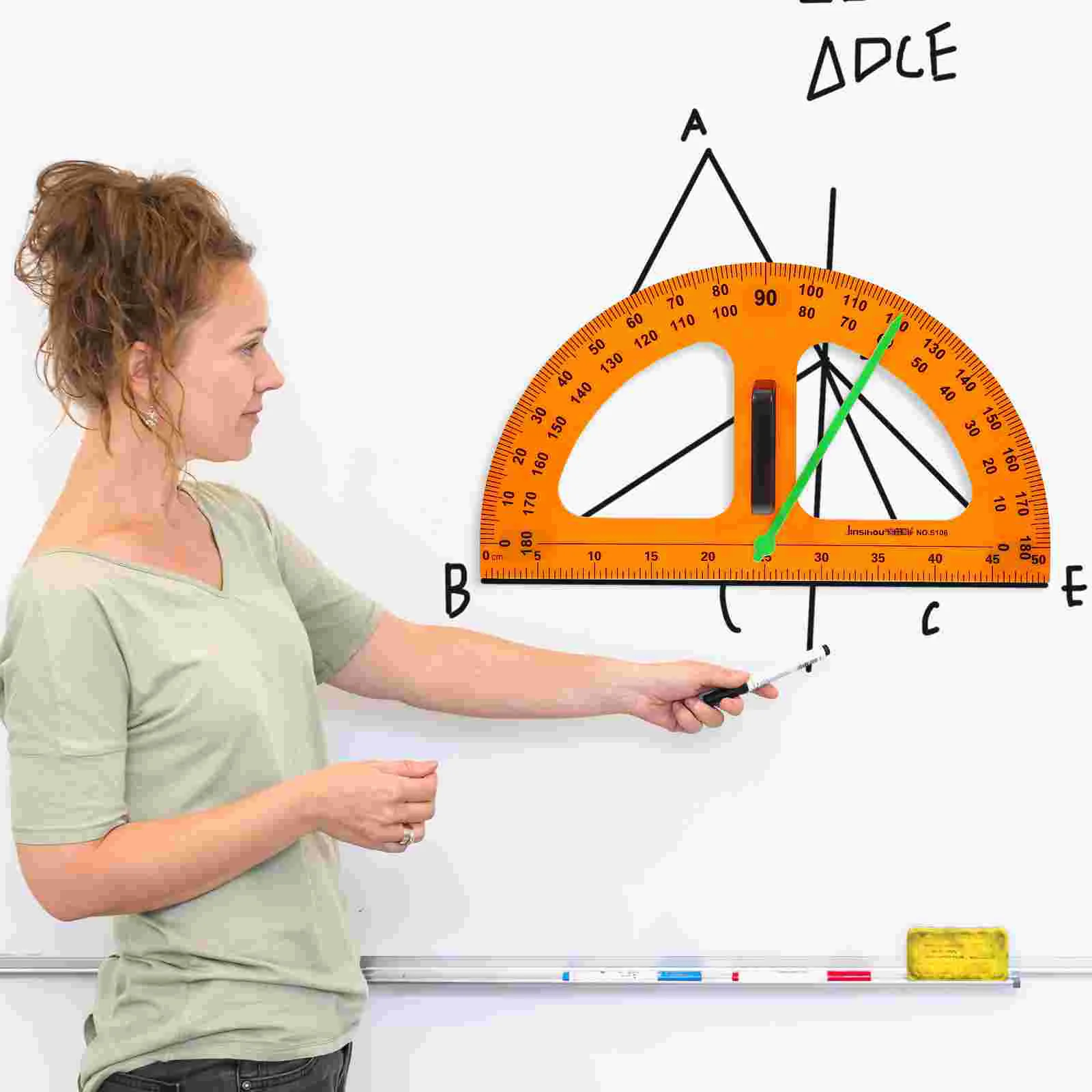 Busur derajat matematika kompas penggaris besar, alat geometri praktis guru-papan tulis alat gambar busur derajat magnetik