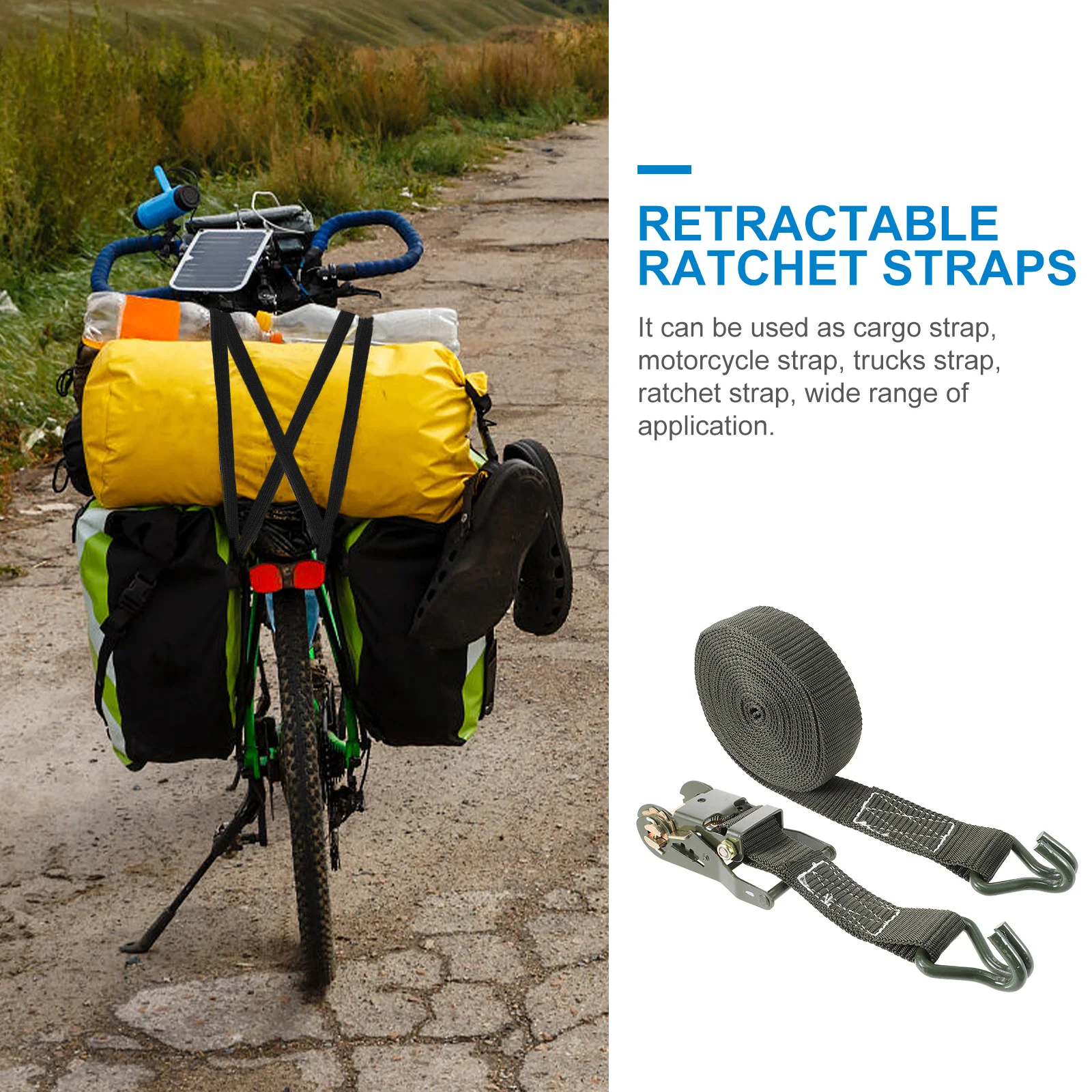 

1Set Tie Down Ratchet Strap Durable Heavy Duty Ratchet Strap for Trucks Motorcycle Cargo Retractable