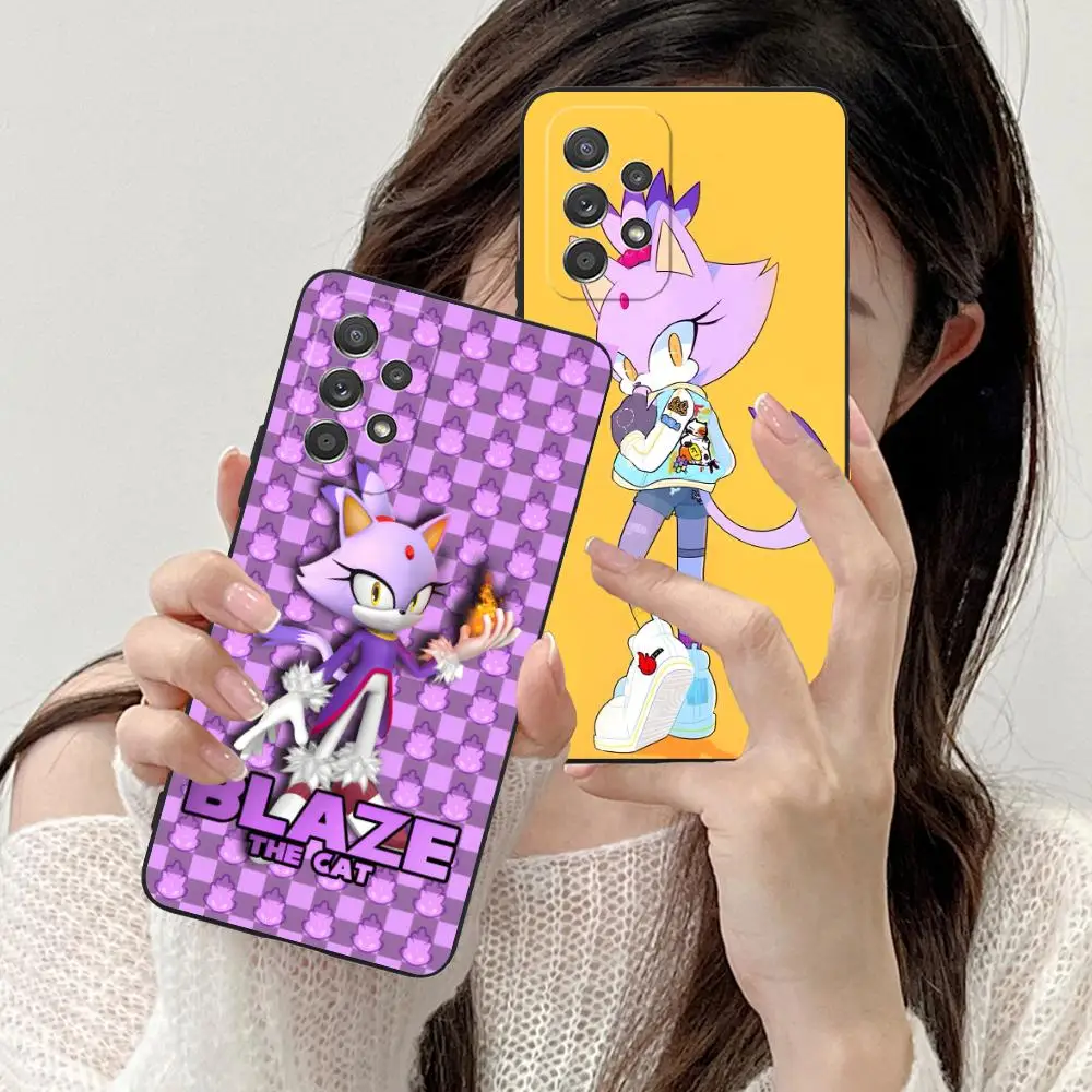 B-Blaze Cat Phone Case for Samsung Galaxy A73 72 71 70 56 55 54 53 52 36 35 34 23 16 15 5G Black Cellphones Smartphone Cover