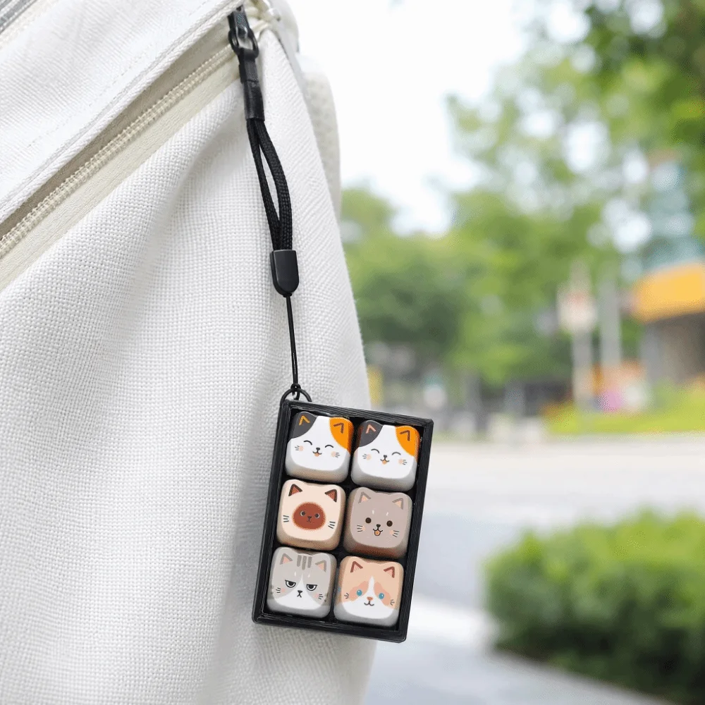 Clicker Cute Cat Keycap Keychain Mechanical Button Cartoon Anti-stress Fidget 6-key Portable Backpack Pendant Relaxation
