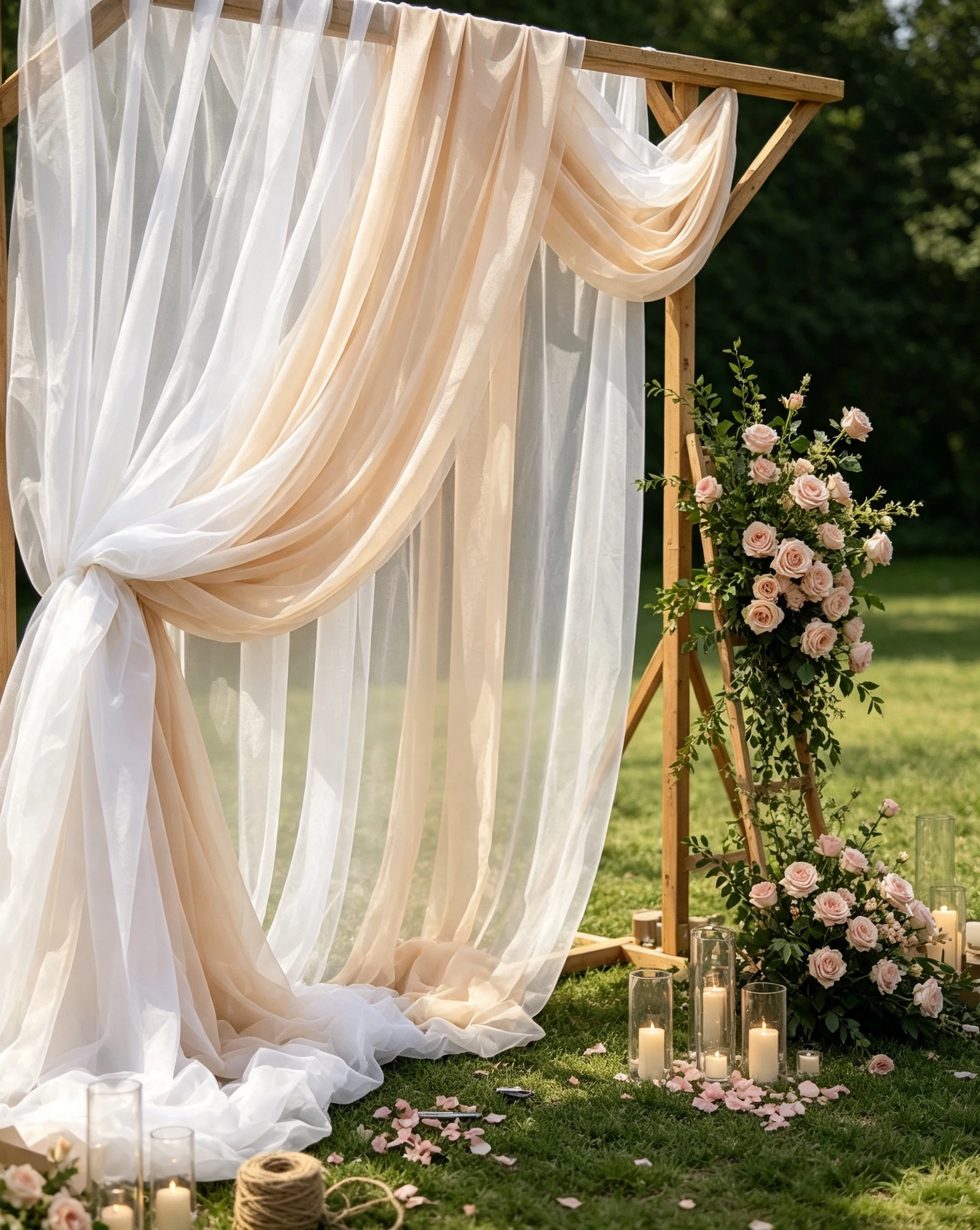 Ivory Chiffon Wedding Drape Fabric Sheer Curtain Arch Draping for Ceremony Backdrop, Reception Ceiling Decor Outdoor Party Tent