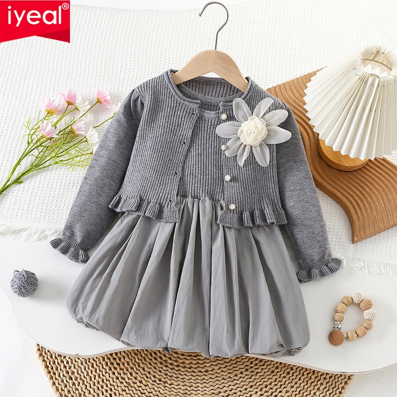 

IYEAL Girls Fashion Sweater Set Autumn Winter New Baby Girls Knitted Cardigan Sweater+Vest Dress Fashionable Versatile Set