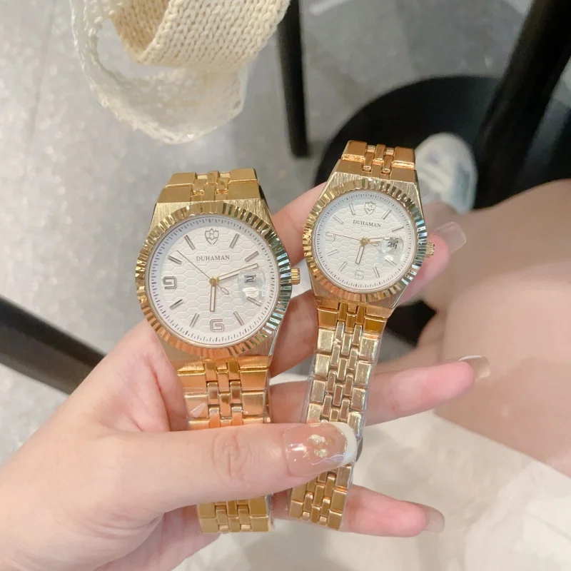 Duhaman moda casal relógios tendência simples relógio de quartzo original para amante à prova de água data semana relógio de pulso dia dos namorados zf013