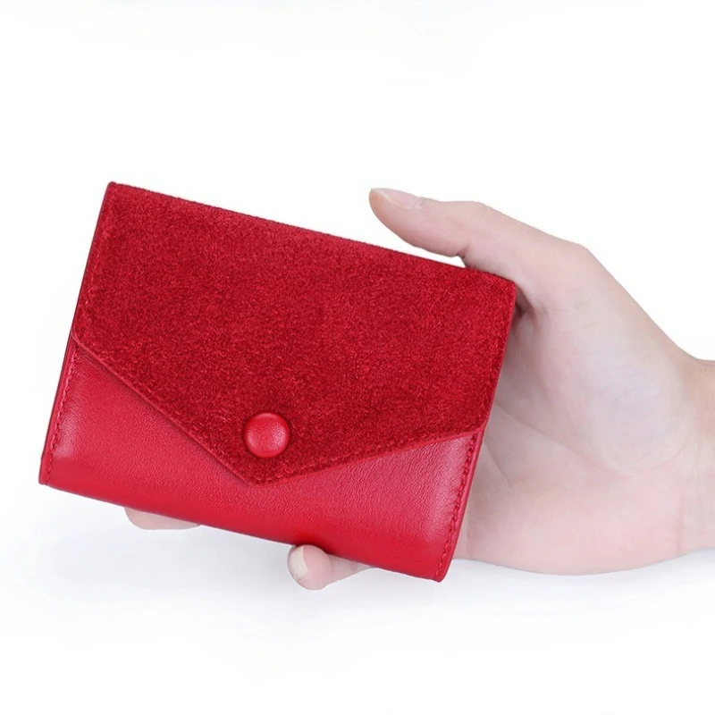 

Премиальный кошелек из замши — с застежкой-кнопкой, множеством отделений для карт и карманом на молнии для монет, прочный складной короткий кошелек для повседневного использования.
