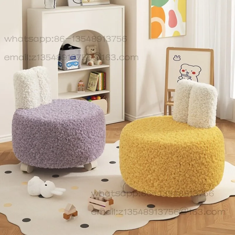 Small Stool Home Pulley Low  Creative Small Bench Children's Chair Movable Round Stool Living Room Shoe Changing Stool