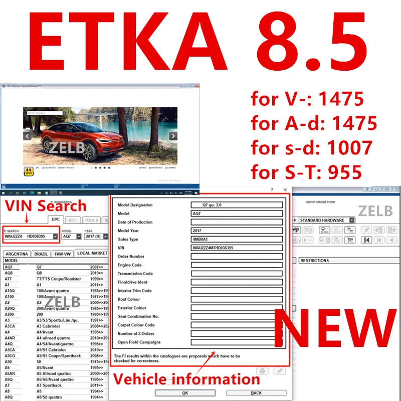 Newest ETK A 8.5 Group Vehicles Electronic Parts Catalogue until 2024 years For V/W+AU/DI+SE/AT+SKO/DA +Free installation