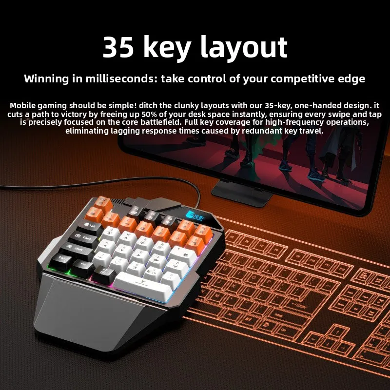 Gamwing K15 One-hand wired Keyboard RGB Backlit Portable Mini Keyboard Game Controller for PC PS4 Xbox Gamer