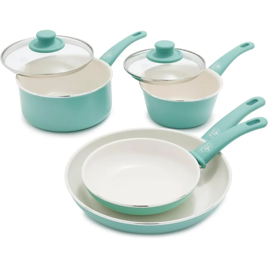 

Набор здоровых керамических антипригарных покрытий с мягкой ручкой для домашней приготовления пищи: включает 7 и 10 сковородок и капеней 1QT 2QT с крышками. Идеально подходит.