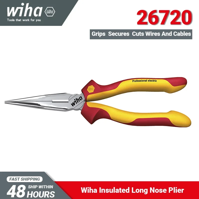 

Wiha 26720 Pliers 1000V VDE-tested Insualted Needle Nose Electrician Plier with Cutting Edge Straight Shape 160mm Length 155Gram