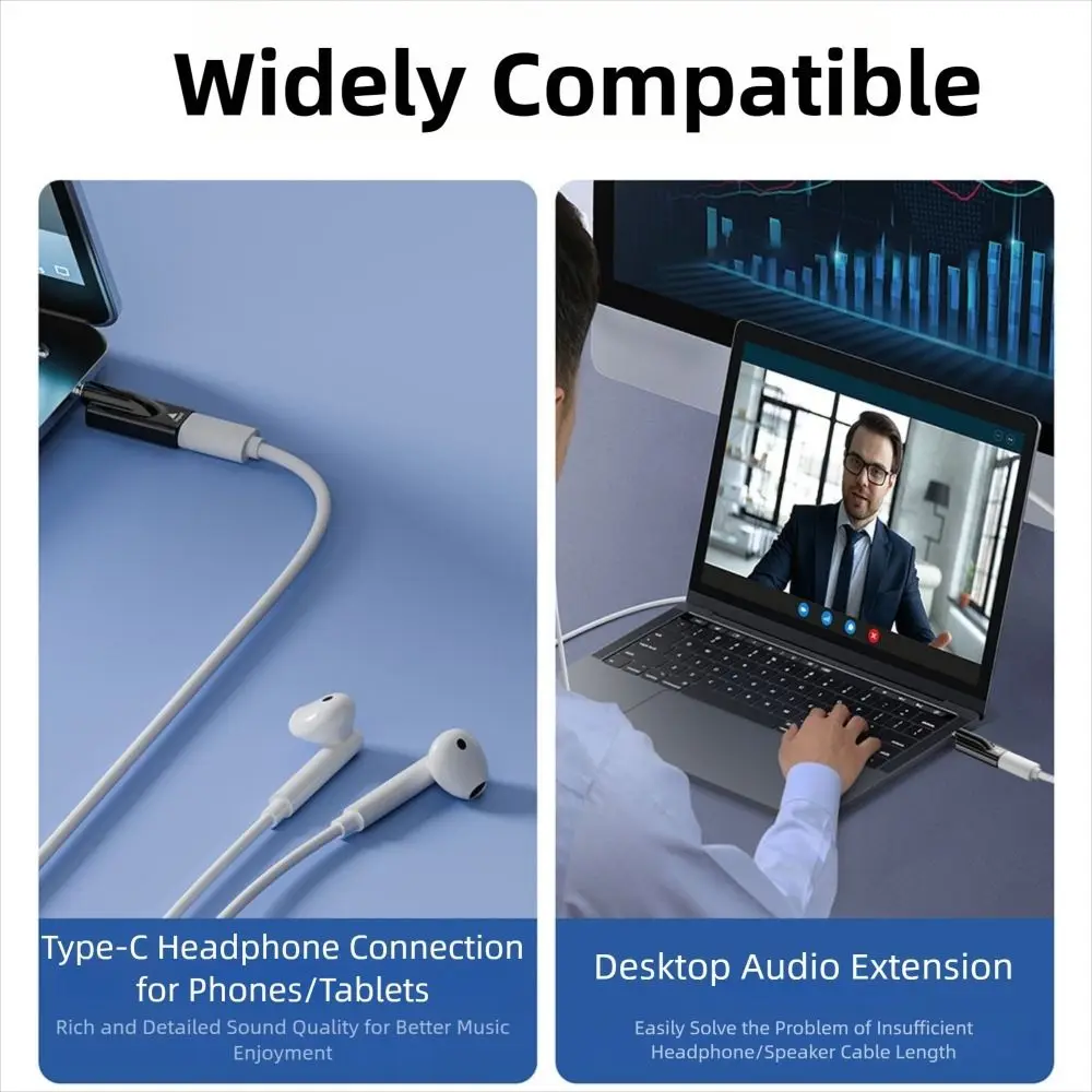 Male to Female USB Type-C to 3.5mm Converter HiFi Plug and Play Audio Adapter DAC No Delay Cable Extender Game Karaoke