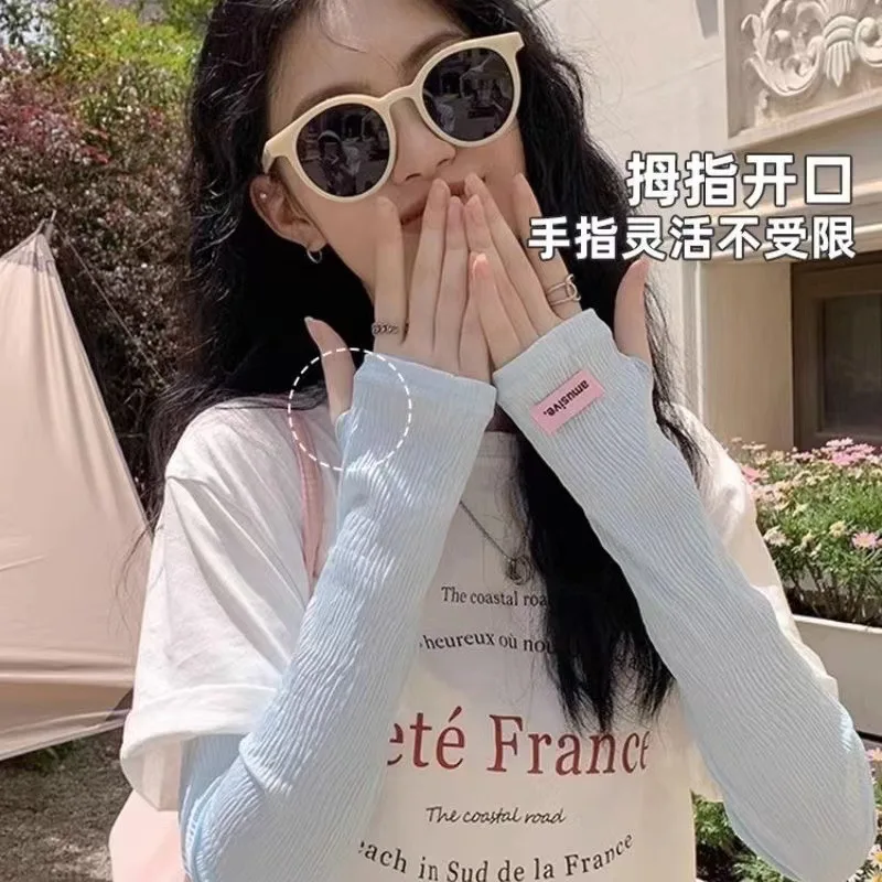 Ice Silk Sun Arm Sleeves Loose Plus Size Wrinkle Korean Fashion UV Protection Cooling Breathable Summer Driving Cycling Outings