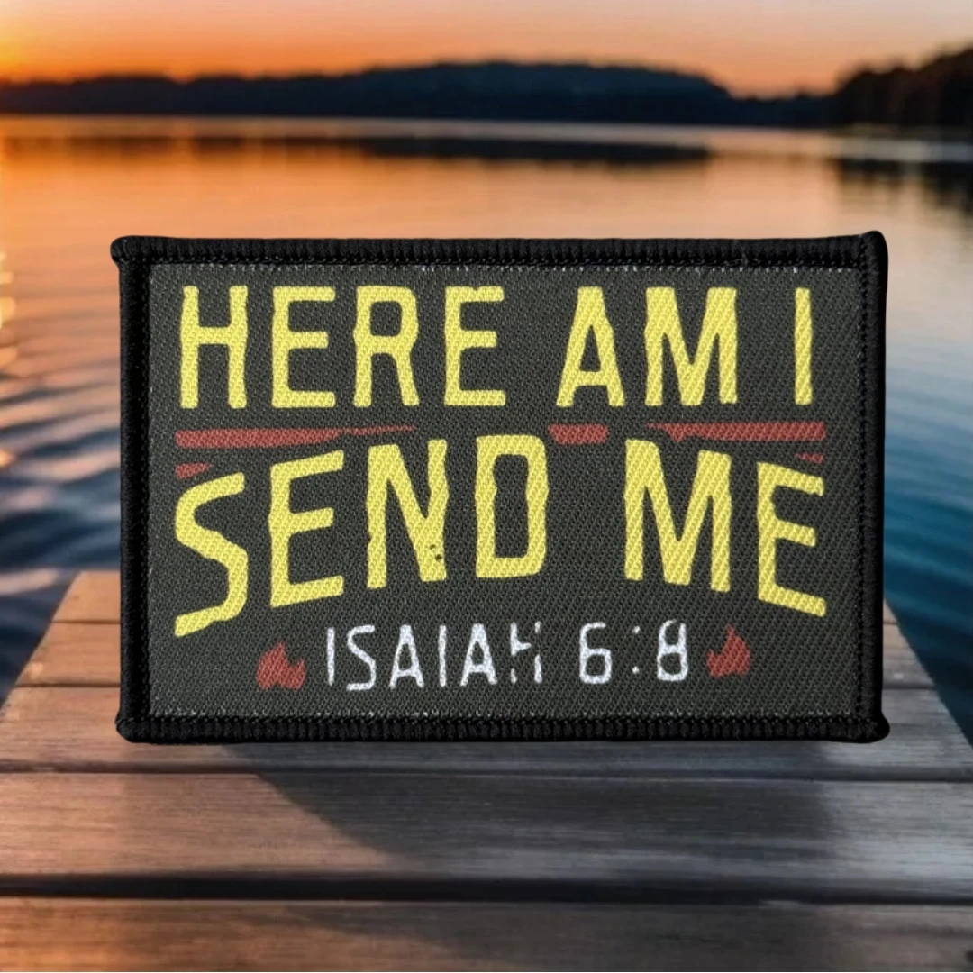 Нашивка «Here I Am Send Me» Тактический значок боевого моря Исайя 6:8 Библейский стих с принтом на крючках и петлях Рюкзак Наклейка на одежду Повязка на руку