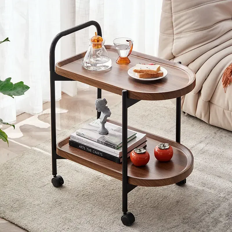 Nordic Style Removable Coffee Table Cart With Wheels Storage Rack Small Tea Table Solid Wood 2 Layer Cart Coffee Table Furniture